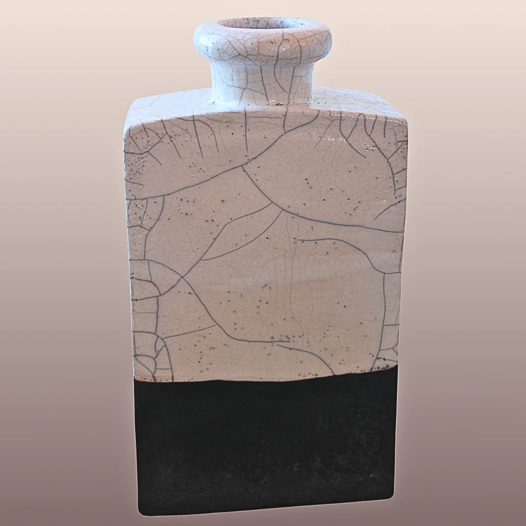 Bouteille RAKU Blanc et base noire – Image 2