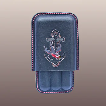 Etui 3 cigares en cuir Noir Old School