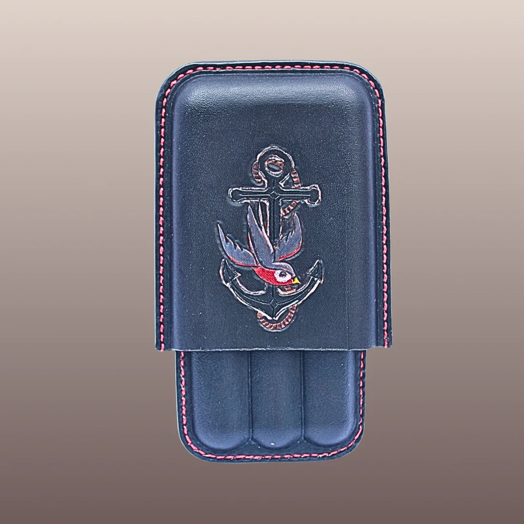 Etui 3 cigares en cuir Noir Old School
