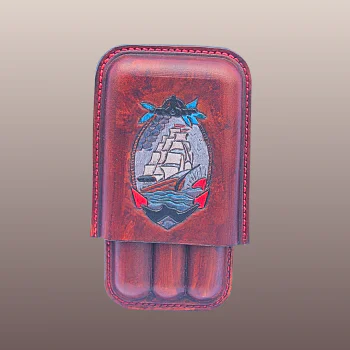 Etui 3 cigares cuir Old School Voilier