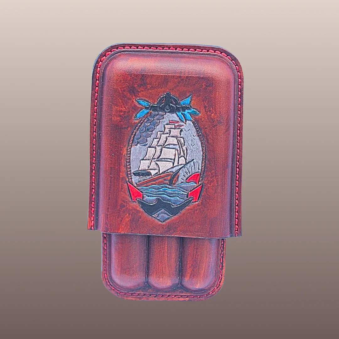 Etui 3 cigares cuir Old School Voilier