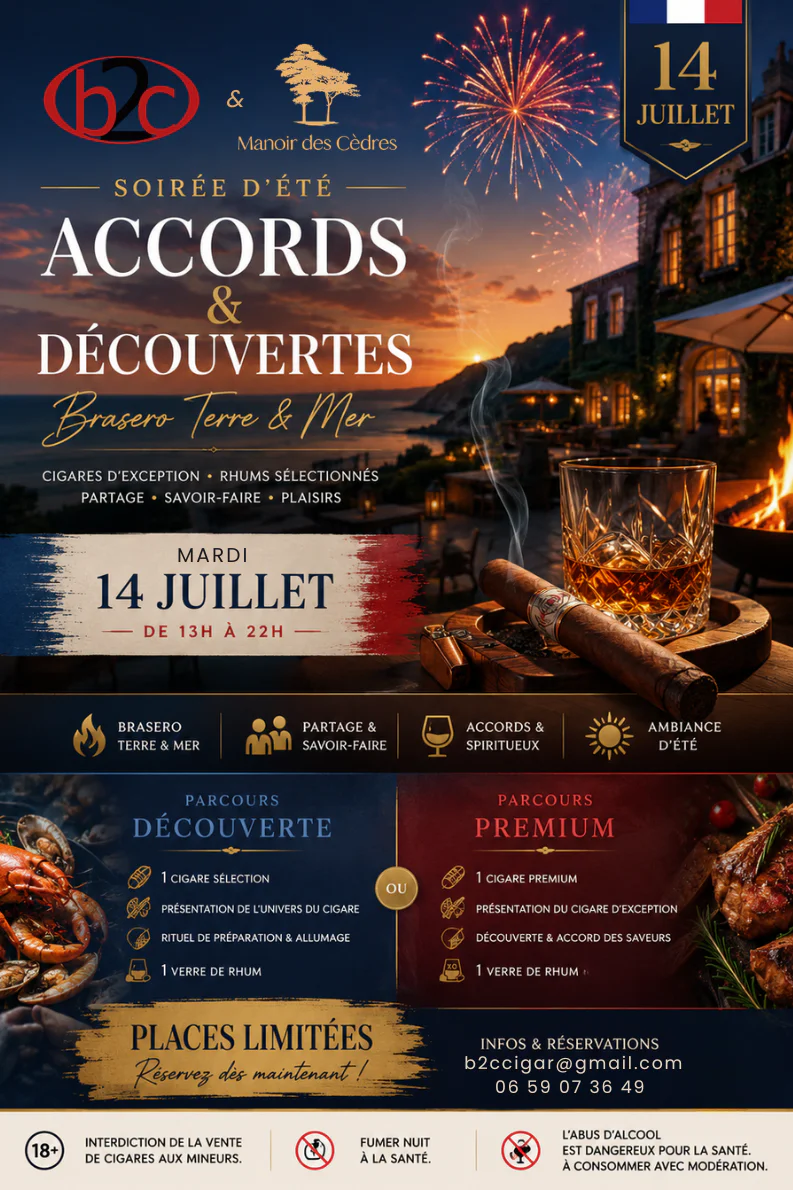Affiche B2C x Manoir des Cedres - 14 juillet - Accords et Decouvertes